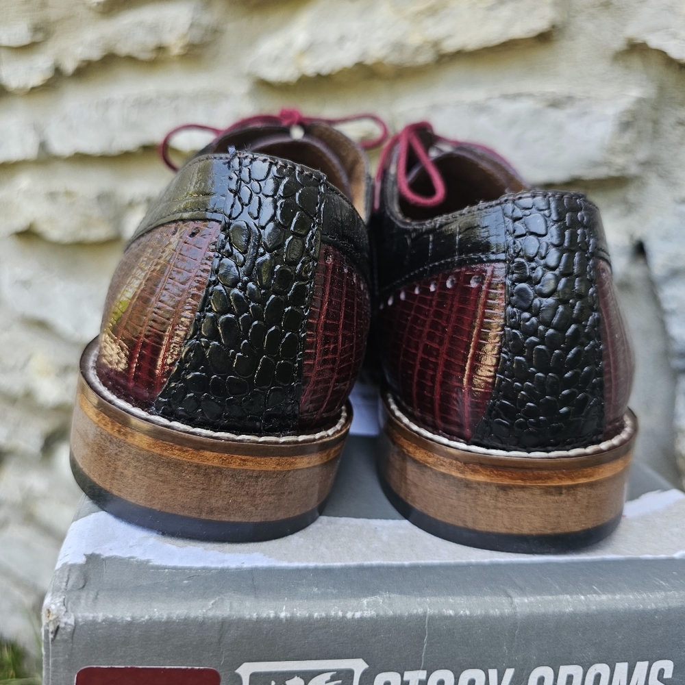 Mens Size 7M Prom Wedding Burgundy and Black Oxford Dress Shoes Snakeskin - Picture 7 of 16